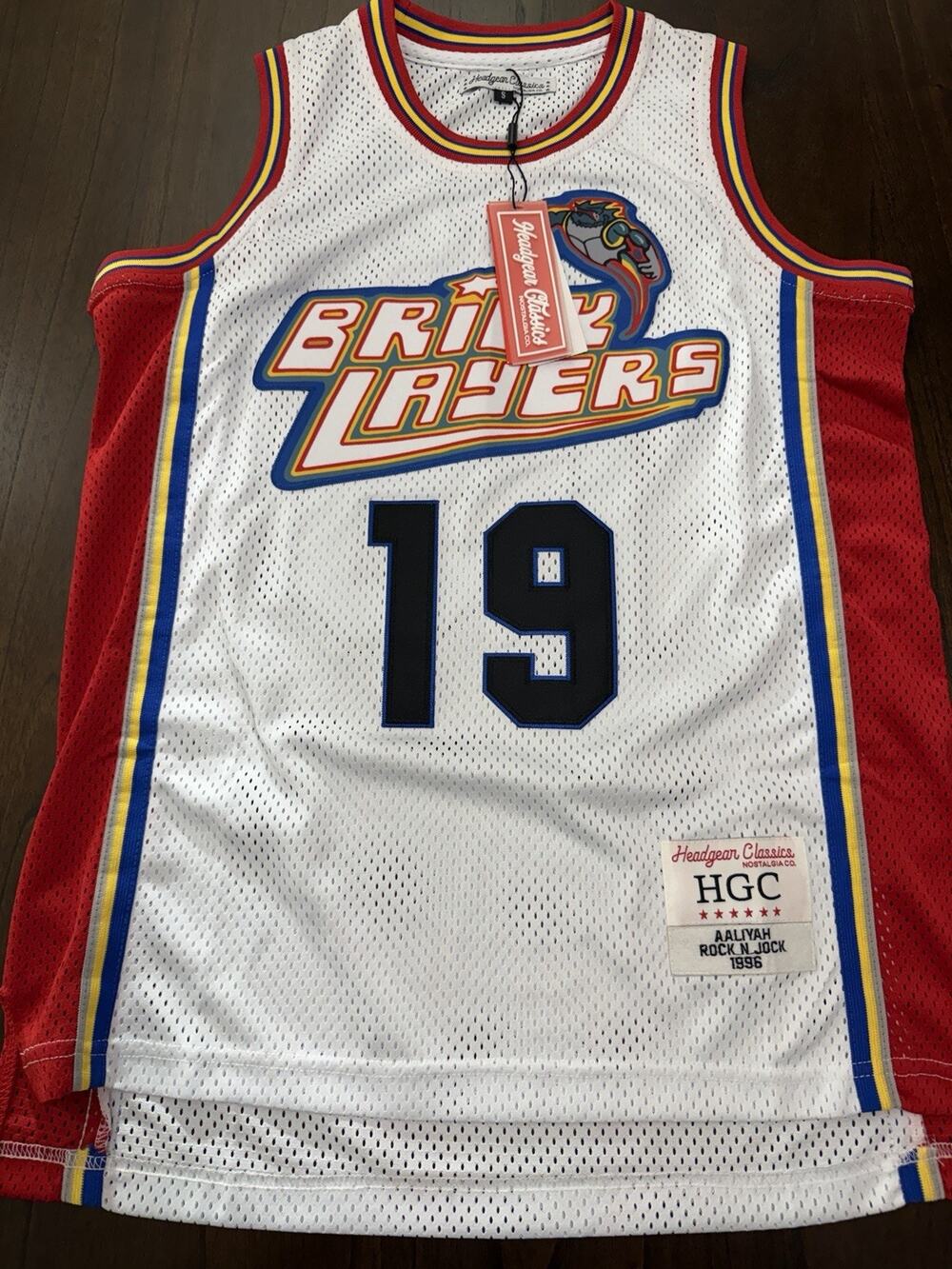 Headgear Rock N Jock Aaliyah 1996 White Jersey Brick Layers #19 HGC15-BBJ-09SZ S
